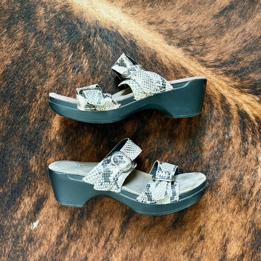 DANSKO snake print heeled buckle sandals